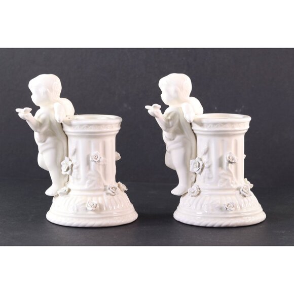 Avon China Cherub Angels Vintage Candlestick Holders Set Of 2 1990s - Picture 7 of 10